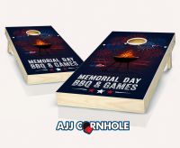 "Memorial Day BBQ And Games Grill and Fireworks" Cornhole Set
