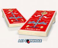 "Oktoberfest Climbing Pole on Red Background" Cornhole Set