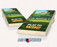 "Play to Win Green Cartoon Pink" Cornhole Set