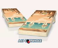 "Sailboat in the Bay Illustration" Cornhole Set