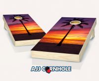 "Single Palm Tree Sunset" Cornhole Set