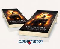 "Unleash the Beast - Spartan Riding a Bear with Flame Sword" Cornhole Set