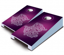 "Purple Floral Monogram" Tabletop Cornhole Set