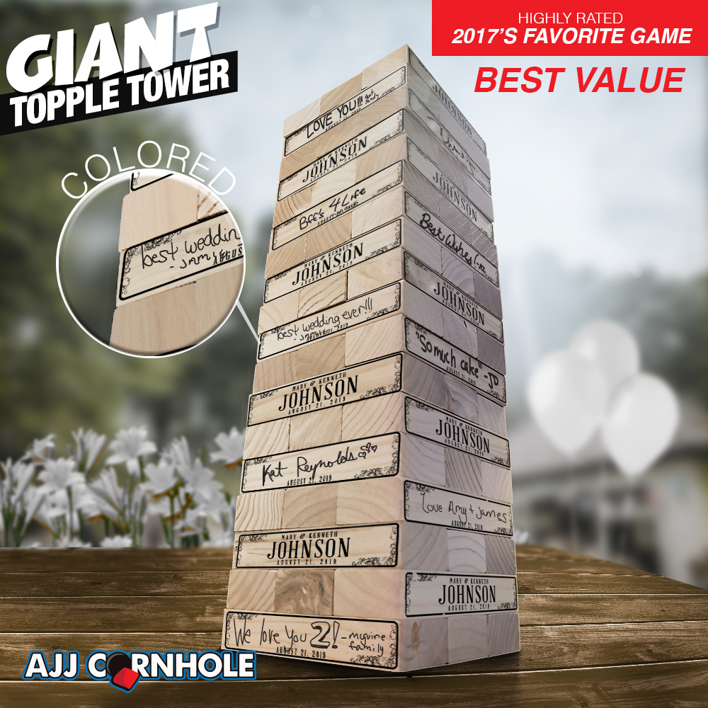 Couples' Name Topple Tower for Wedding (Alternative Guest Book) AJJ Cornhole