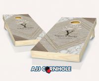 "Wedding Beige Marble Canvas Flower" Cornhole Set